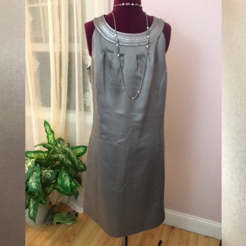 Beautiful silver gray satin sheath dress